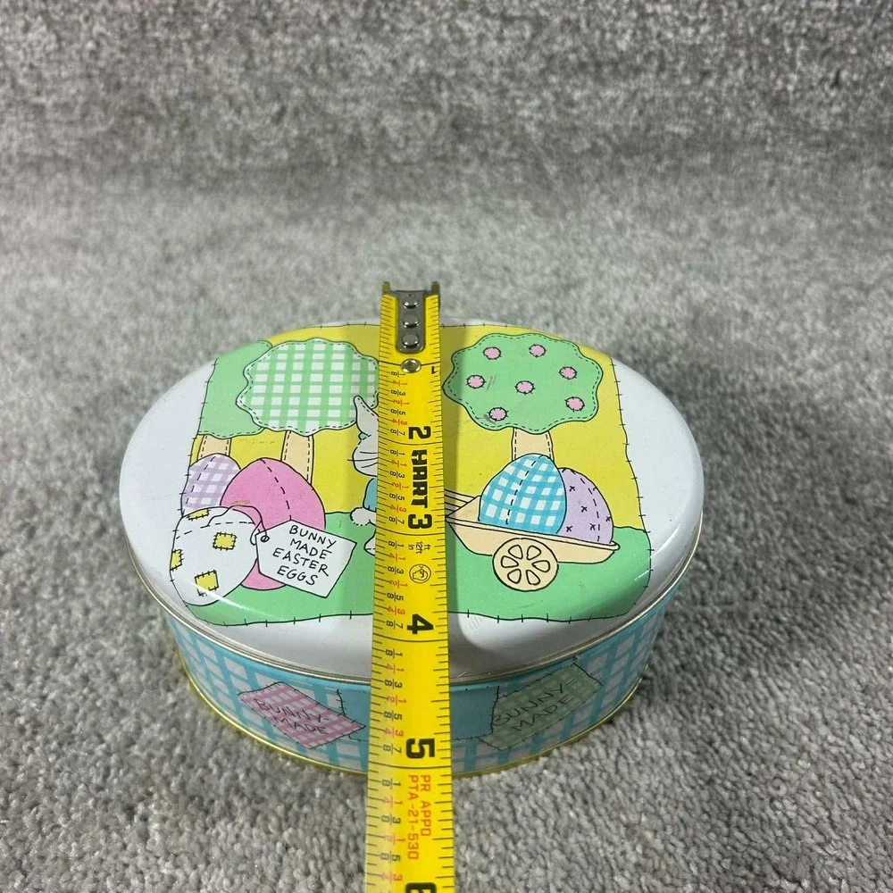 The Tin Box Company Easter Bunny Tin Blue Gingham Oval Decorative Storage Small